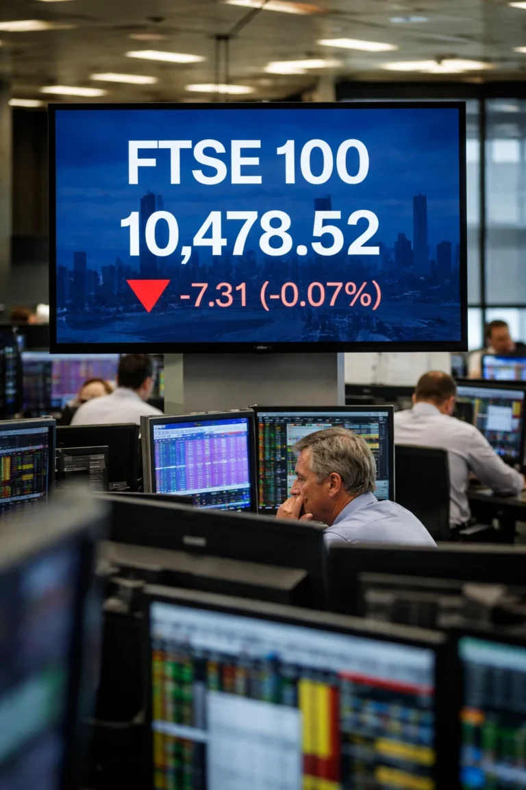 FTSE 100 Today Slips to 10,478 as Energy Prices Surge and Asia Markets Crash