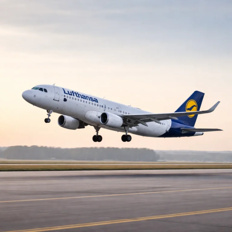 Lufthansa Airbus passenger aircraft taking off as Lufthansa (LHA.DE) reports €2B operating profit while warning Middle East war could disrupt global air travel