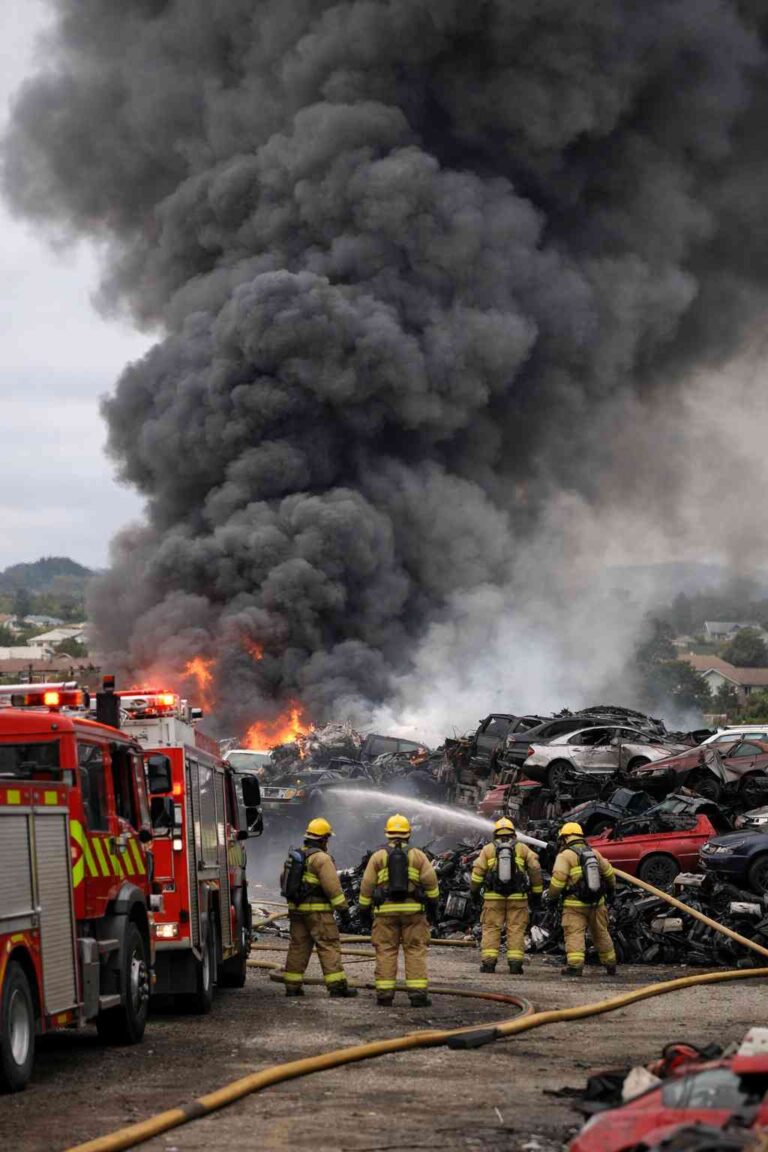 Rotorua Car Wreckers Fire Sends Thick Smoke Over Ngongotahā, Residents Told to Stay Indoors