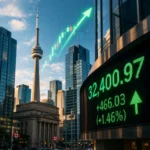 TSX index rises in Toronto financial district