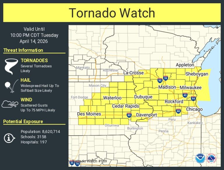 Chicago Tornado Watch Today: Severe Storms, 2-Inch Hail Threaten Midwest