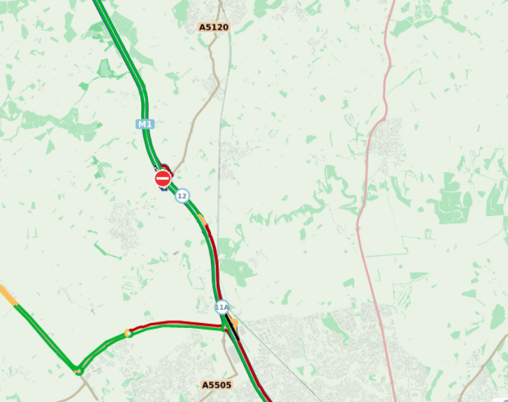 M1 northbound at J12 closed after vehicle leaves carriageway