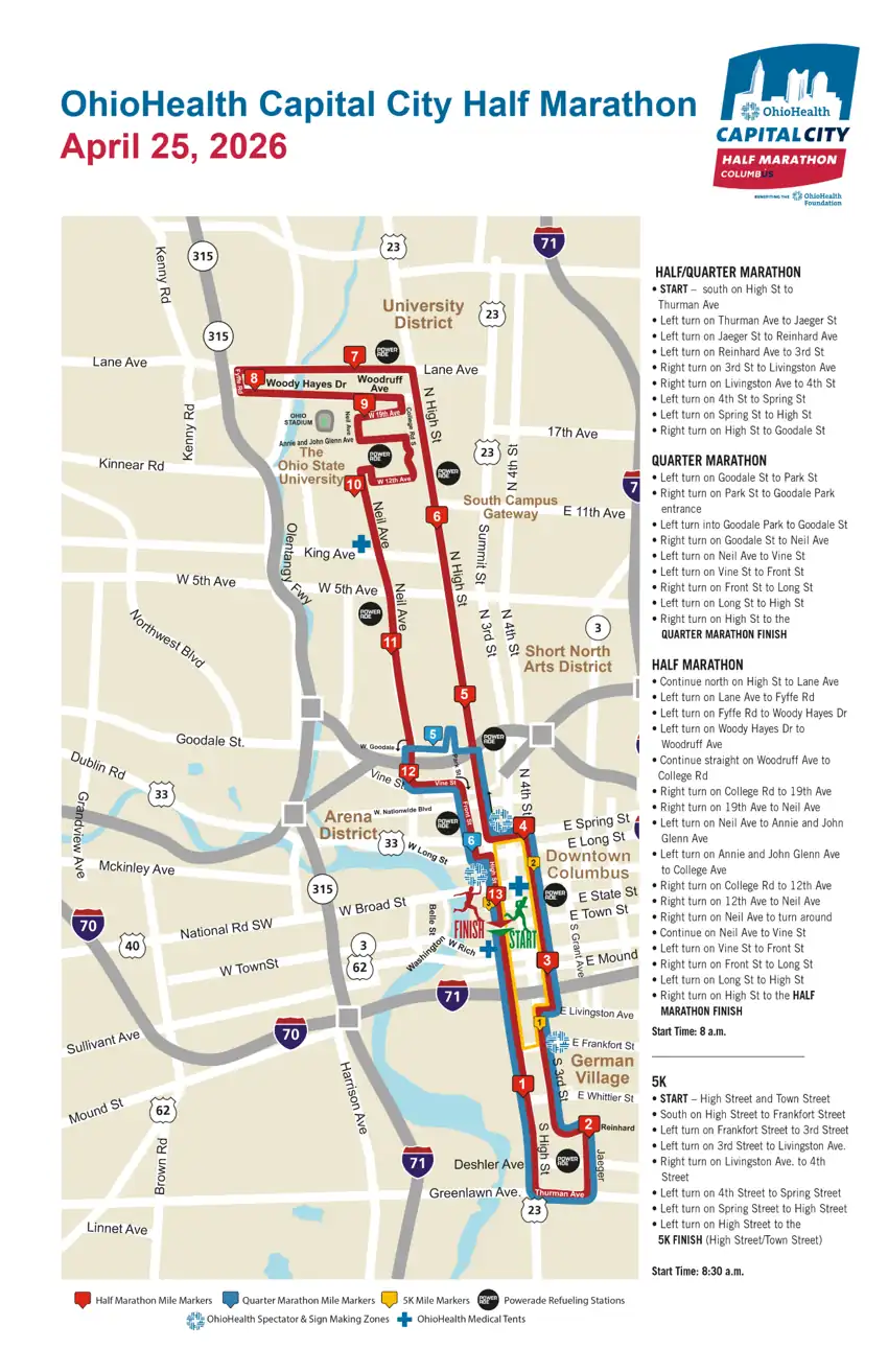 Capital City Half Marathon 2026 route map Columbus