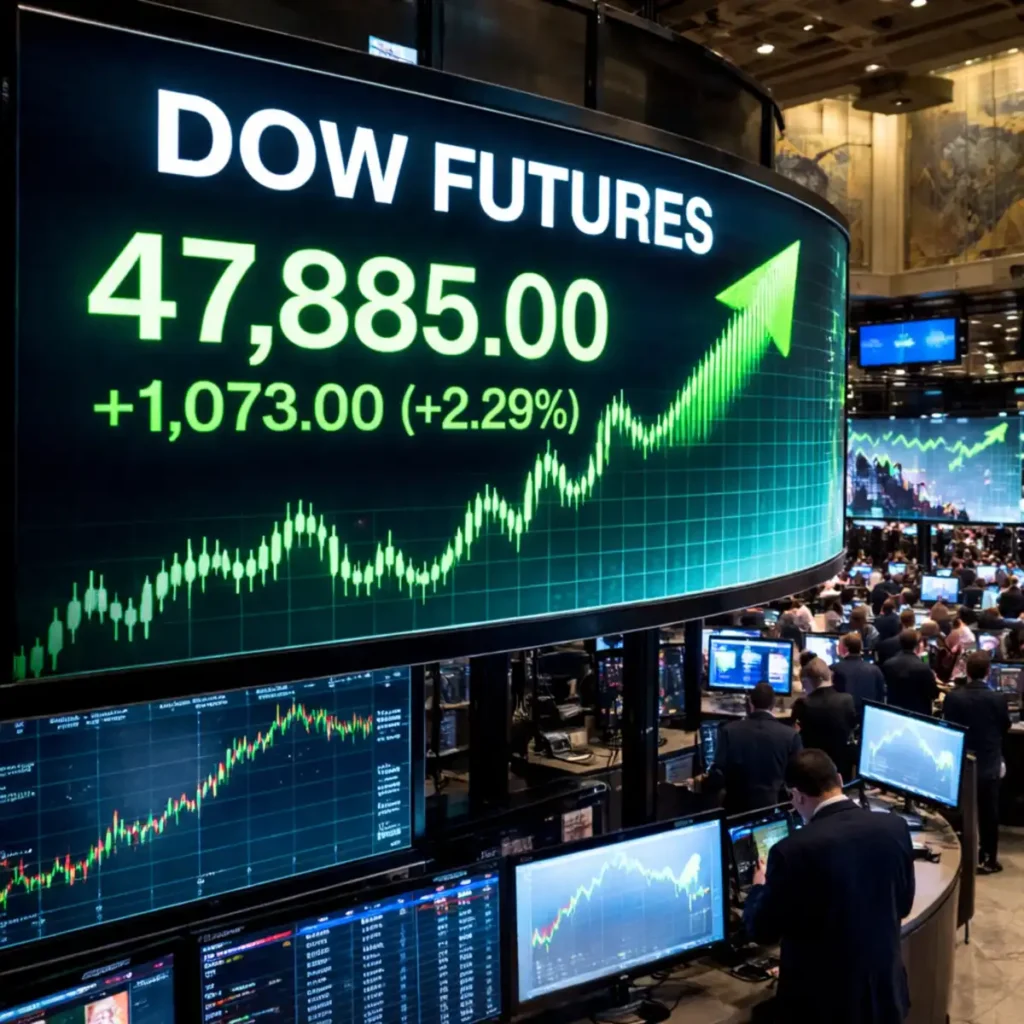 Dow Futures Jump 1,073 Points (+2.29%) Today as Ceasefire News Sparks Market Rally