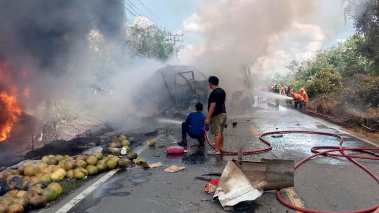 16 Burned Alive After Passenger Bus Crashes Into Fuel Tanker in Indonesia