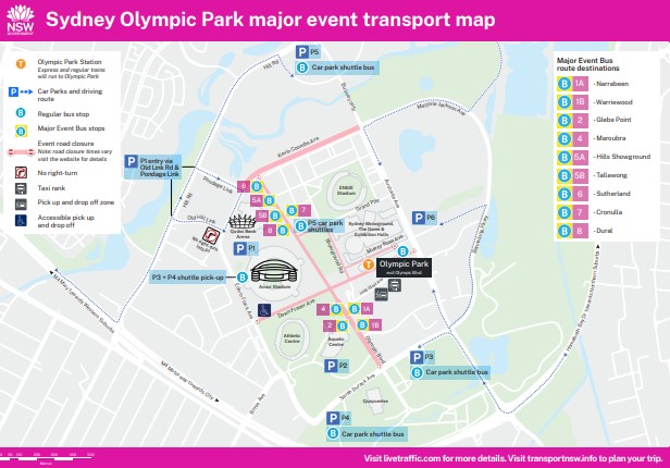 Sydney Olympic Park transport map for State of Origin Game 1 at Accor Stadium