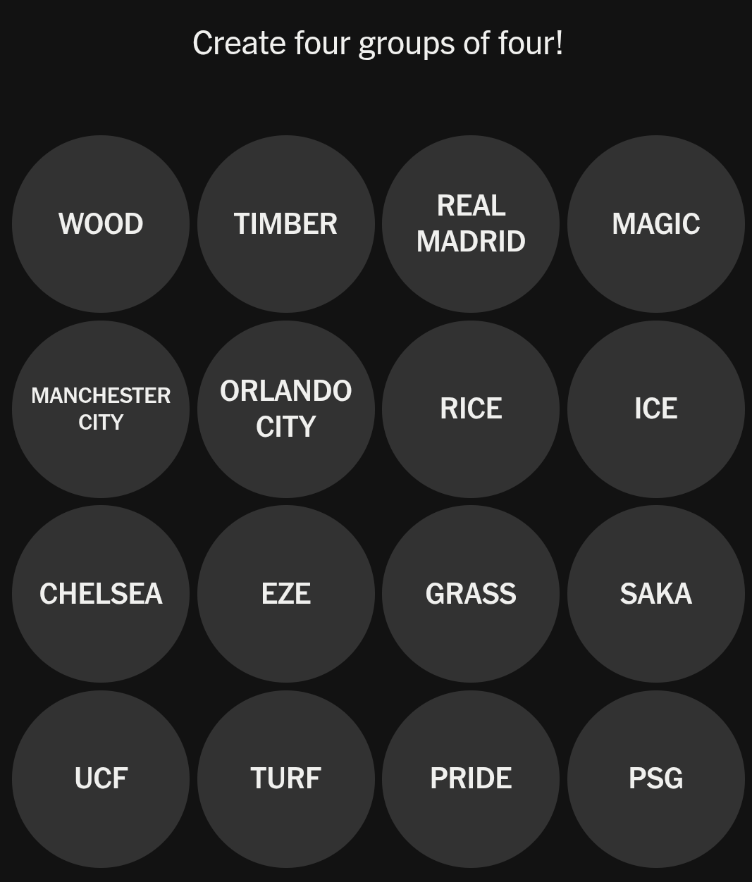 NYT Connections puzzle grid with word groups