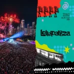 Crowds gather at Lollapalooza music festival in Chicago Grant Park during sunset concert performance