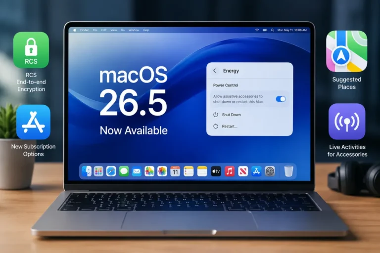 macOS 26.5 update displayed on Apple MacBook laptop