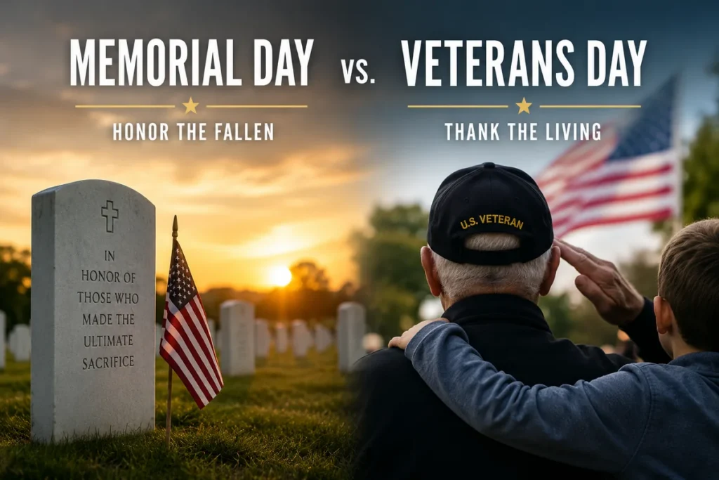 American flag at military cemetery for Memorial Day