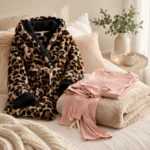 Mother’s Day winter warmer gifts in Australia with leopard sherpa robe, blanket and pink sleepwear