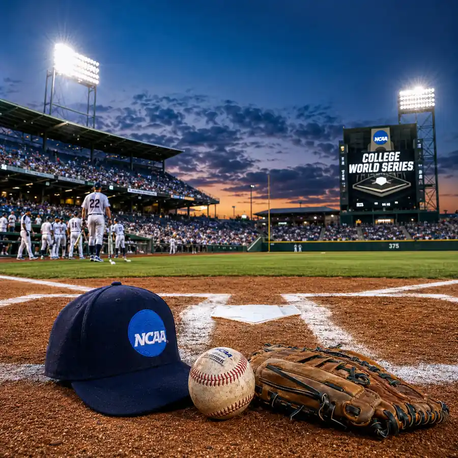 NCAA baseball tournament field under stadium lights