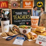 Teachers receiving free coffee, cookies and meals during Teacher Appreciation Week food deals in the US