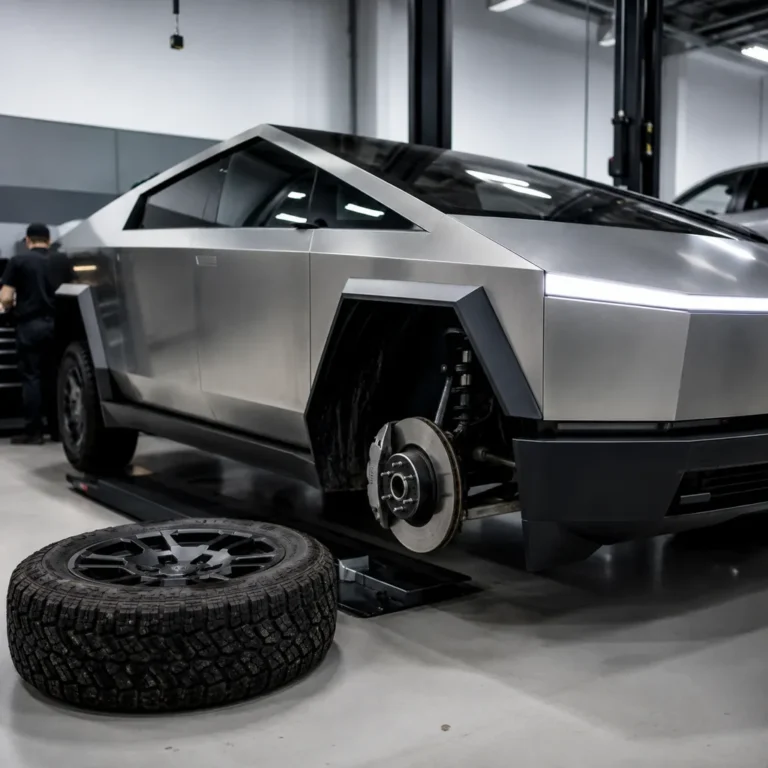 Tesla Cybertruck wheel recall inspection in service center