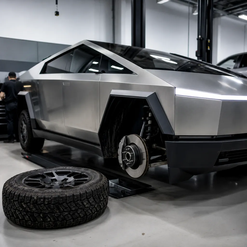 Tesla Cybertruck wheel recall inspection in service center
