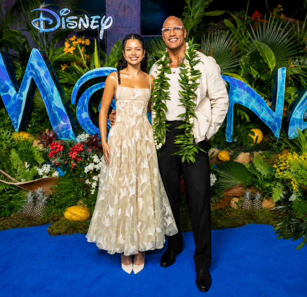 Catherine Lagaʻaia and Dwayne Johnson at the live-action Moana premiere.