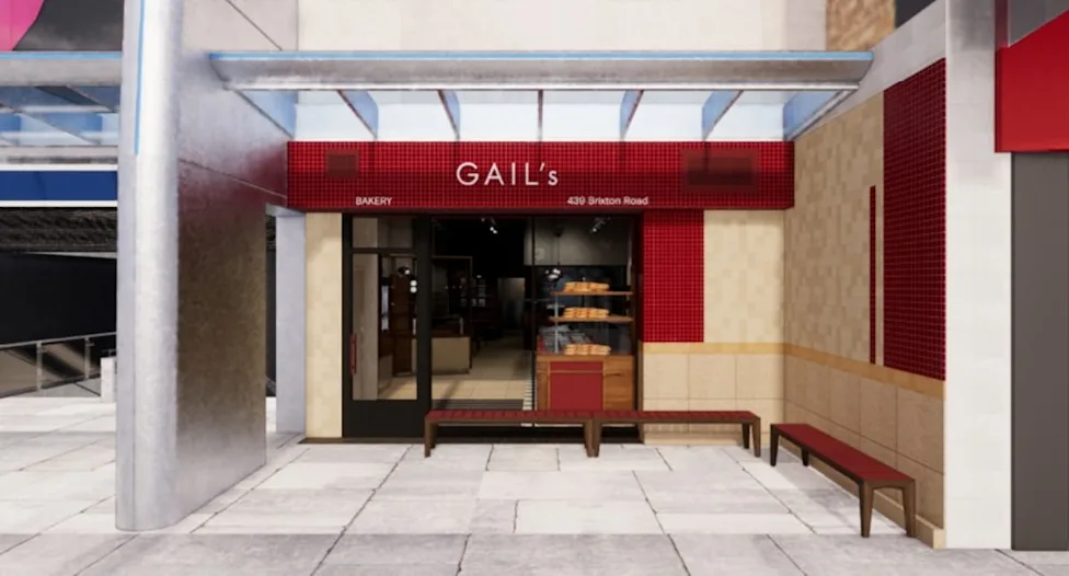 CGI rendering of the proposed Gail's Bakery storefront at 439 Brixton Road near Brixton Tube Station, London, as plans face community opposition.