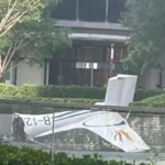Debris from a small aircraft lies near Beijing's China Zun (CITIC Tower) after the reported plane crash that prompted an emergency response and investigation.