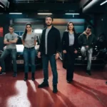 Bosch: Legacy Season 3 cast members stand inside a police garage ahead of the final season premiering on SBS On Demand on July 2, 2026.