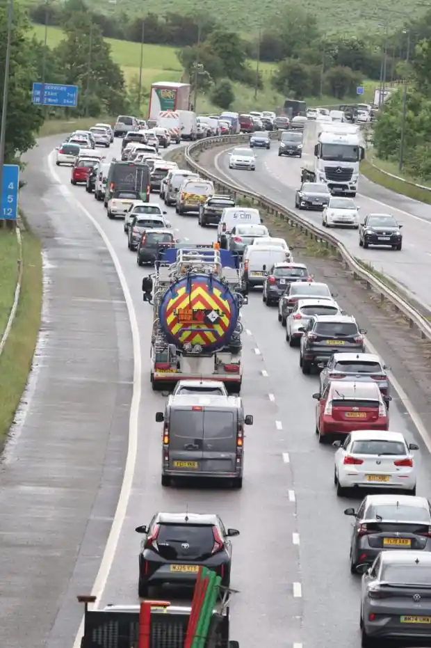 Traffic queues on the M66 after a jackknifed lorry caused major delays near Bury