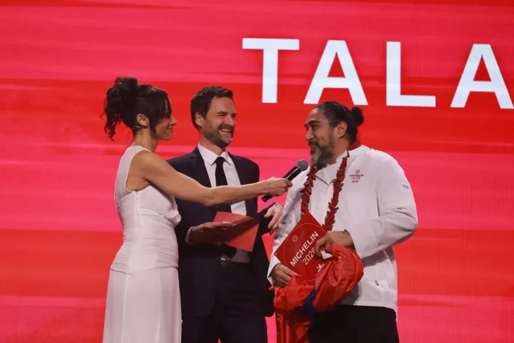 Chef from Tala accepts recognition during the inaugural Michelin Guide New Zealand 2026 awards ceremony in Auckland, where the country's first Michelin Star winners were announced.