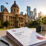Queensland Budget 2026 papers near Parliament House in Brisbane