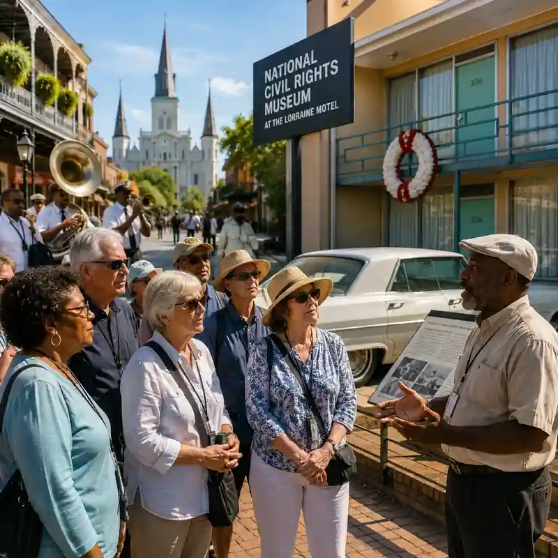 Senior travelers exploring Civil Rights history during a Road Scholar educational tour at the National Civil Rights Museum in Memphis