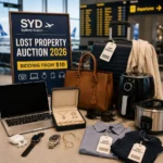 Sydney Airport lost property auction 2026 items including laptop, jewellery, bags, clothing and home appliances.