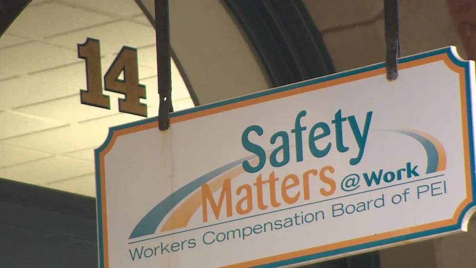Workers Compensation Board of Prince Edward Island office sign displaying "Safety Matters @ Work" outside the WCB building in Charlottetown, P.E.I.