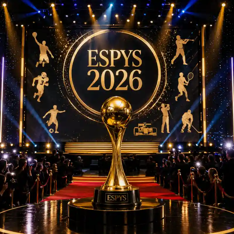 ESPYS 2026 awards stage featuring a golden trophy with dramatic lighting representing the complete list of award winners.