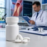 Lipfendra prescription pill bottle with tablets representing the FDA-approved first oral PCSK9 inhibitor for lowering LDL cholesterol.