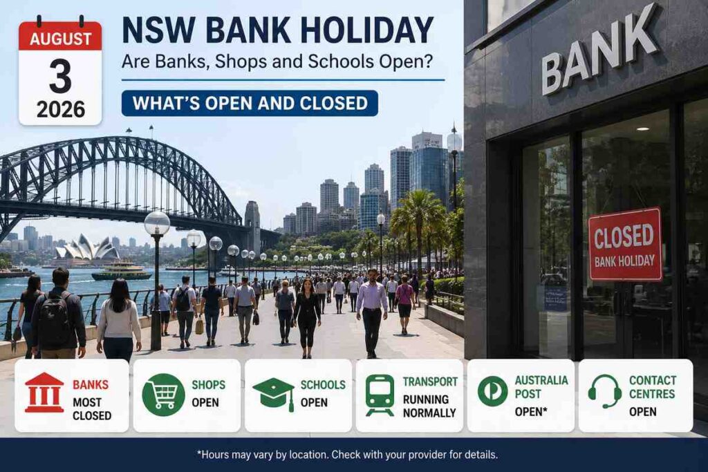 NSW Bank Holiday August 3, 2026: Are Banks, Shops and Schools Open?