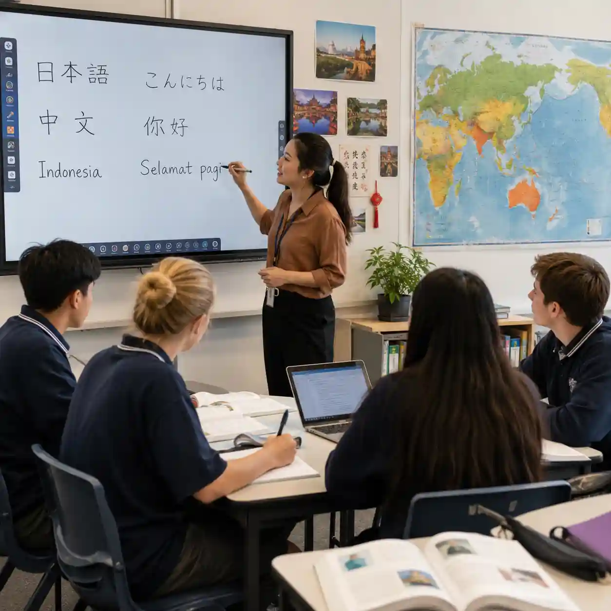 Students learning Asian languages in an Australian classroom following a parliamentary report warning of declining enrolments.