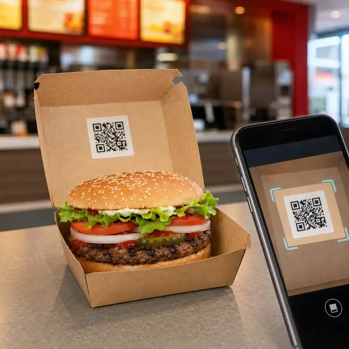 Burger King Whopper Guarantee burger box with QR code redemption on a smartphone