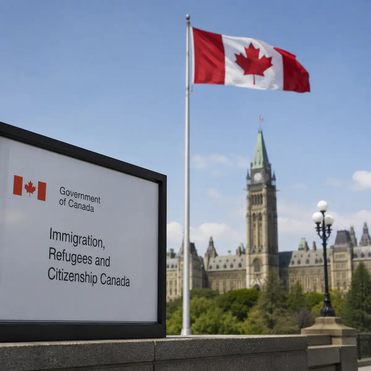 Canadian flag and Parliament Hill representing Canada’s pause on parent and grandparent sponsorship applications.