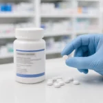 Recalled cetirizine hydrochloride 5 mg allergy tablet bottle and tablets with red discoloration