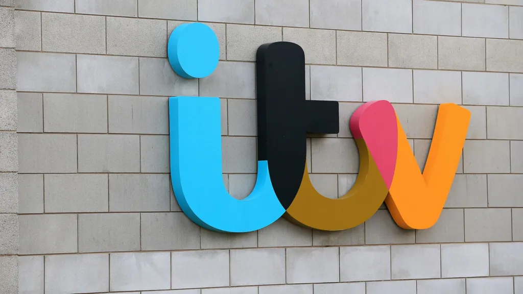 ITV logo displayed on the exterior wall of an ITV building following the announcement of Sky's £1.6 billion acquisition of ITV's media and entertainment business.