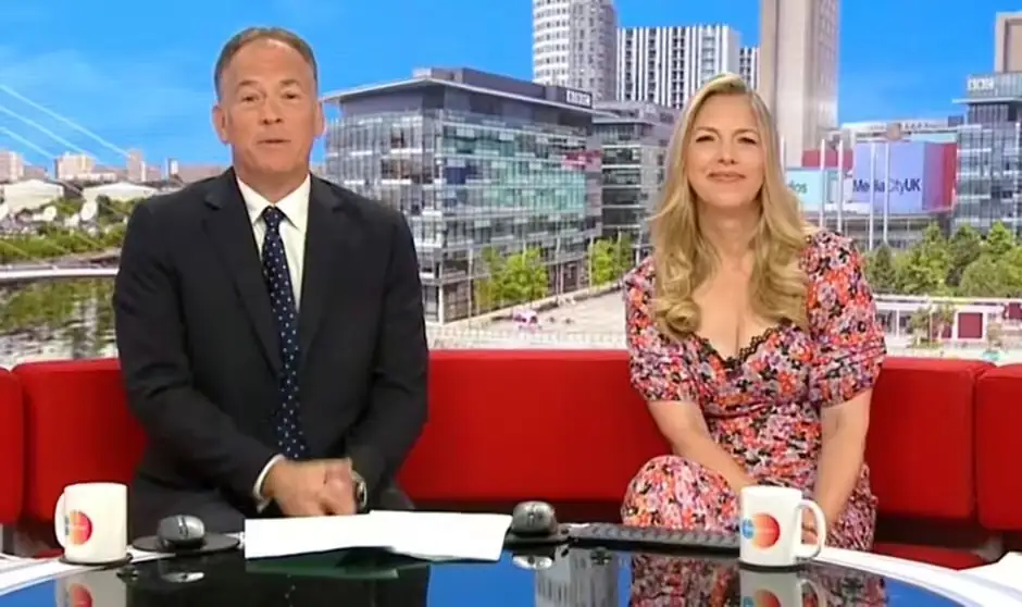 Emma Vardy returns to BBC Breakfast after maternity leave alongside Roger Johnson on the iconic red sofa.
