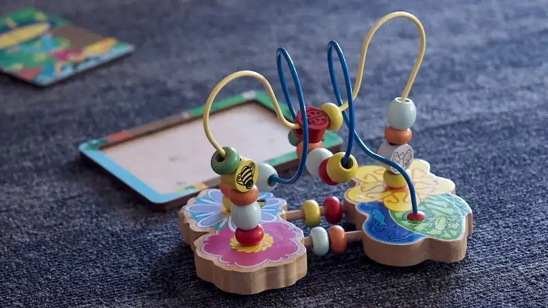 Colorful children's educational toy at a family day care centre in Victoria following the Gabow Family Day Care suspension.-