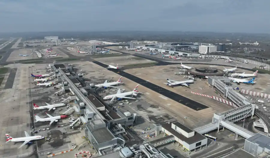 British Airways aircraft at Gatwick Airport after a technical fault caused runway closure and multiple flight diversions