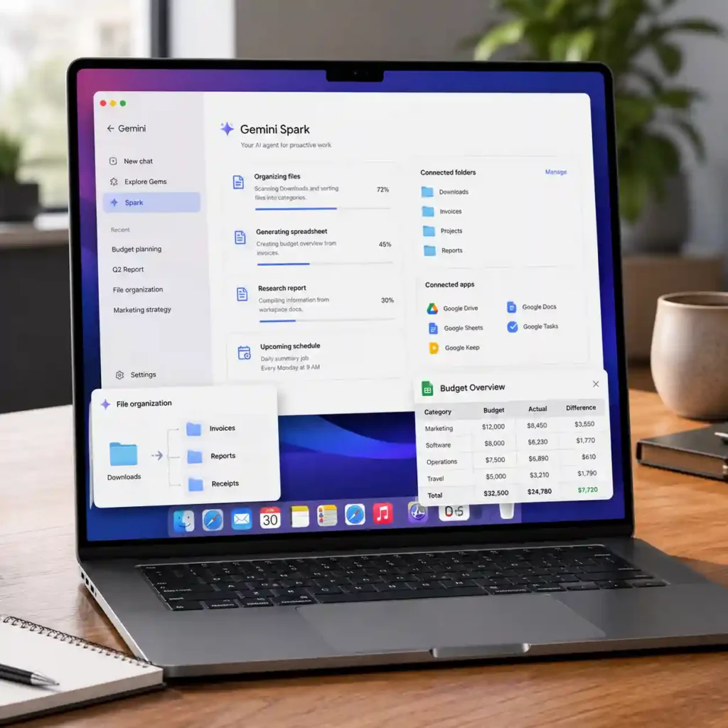 Gemini Spark running in the Google Gemini app for macOS with AI-powered file organization and desktop automation.