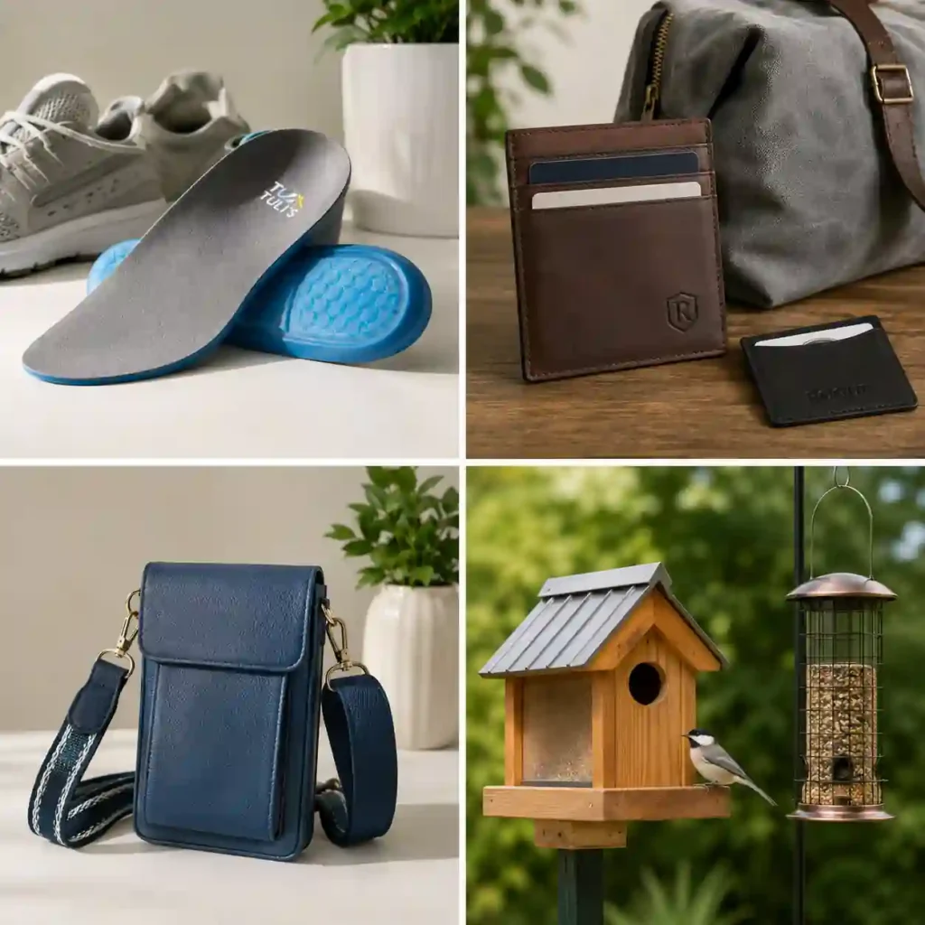 Tuli's by Medi-Dyne foot care products, ROGUE Industries wallets and travel bags, Malibu Skye crossbody bag, and Home Bazaar bird houses featured in GMA Digital Deals & Steals July 2026 promotion.