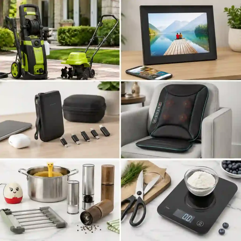 GMA Deals & Steals Kitchen & Home products including Sun Joe pressure washer, digital picture frame, power bank, massage cushion, kitchen gadgets and digital kitchen scale on July 10, 2026.