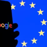 Google logo displayed against European Union stars following the €890 million EU fine.