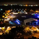 Aerial night view of the Halifax Jazz Festival venue during its 40th edition before the Saturday night main-stage show was cancelled after Broken Social Scene withdrew.