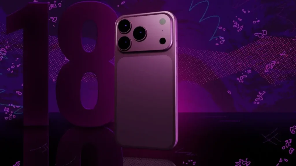 Concept image of the rumored Apple iPhone 18 Pro featuring a redesigned triple-camera system with a large '18' graphic in the background, illustrating expected 2026 smartphone upgrades.
