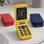 Yellow Light Flip Phone with physical keypad, OLED screen and 5G support
