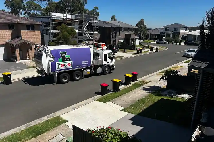 Garbage truck collecting household waste in a NSW suburb ahead of the state's free asbestos collection service launching in 2027