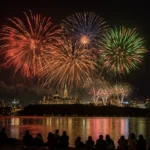 Colourful Ottawa fireworks over the river during Les Grands Feux 2026