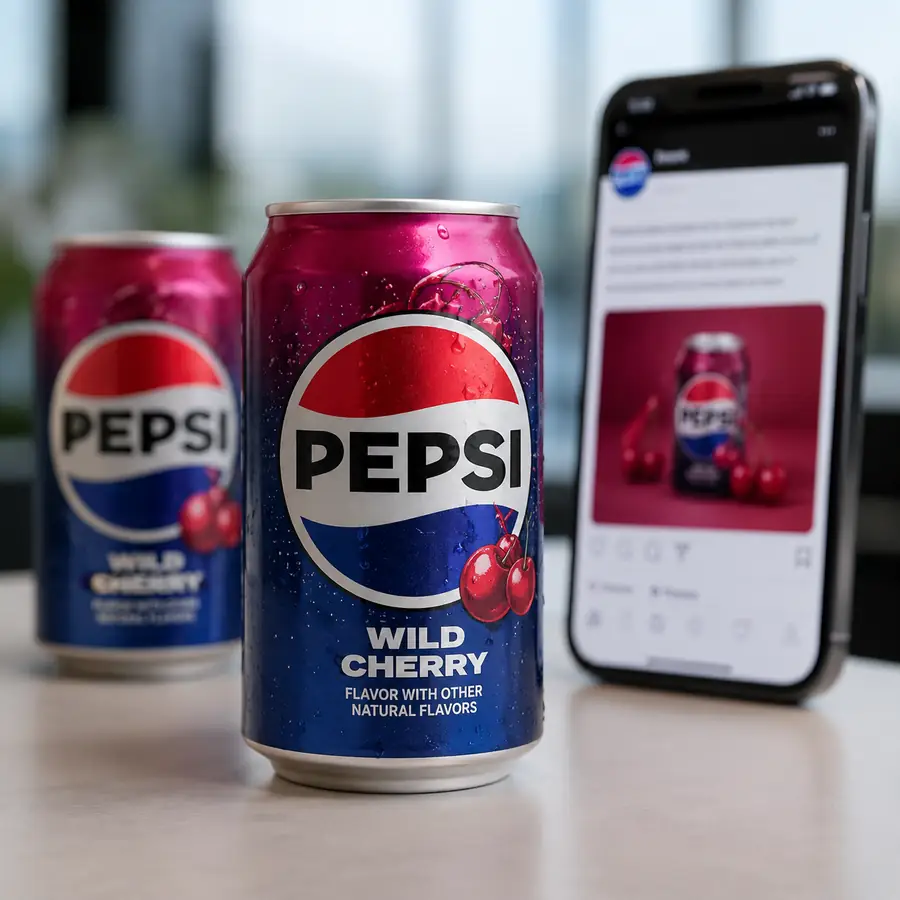 Pepsi Wild Cherry cans displayed beside a smartphone after the company apologized for a controversial social media post